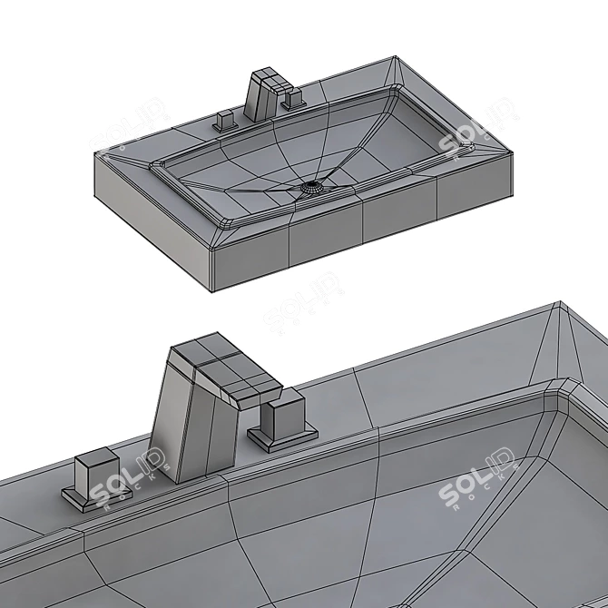 Black Rectangular Drop-in Bathroom Sink 3D model image 2