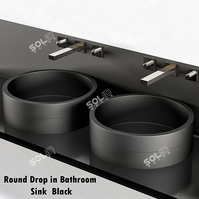 Sleek Black Drop-in Bathroom Sink 3D model image 1