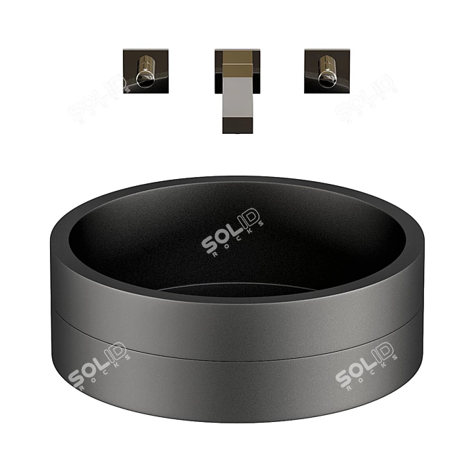 Sleek Black Drop-in Bathroom Sink 3D model image 2