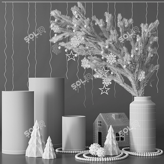 Festive Spruce Branch & Garlands 3D model image 2