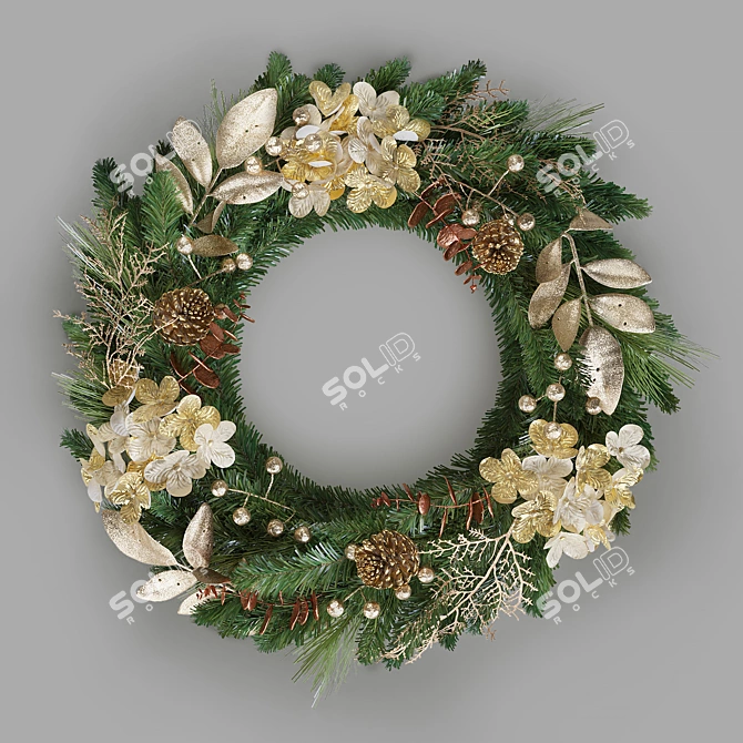 Golden Hydrangea Christmas Garland 3D model image 1