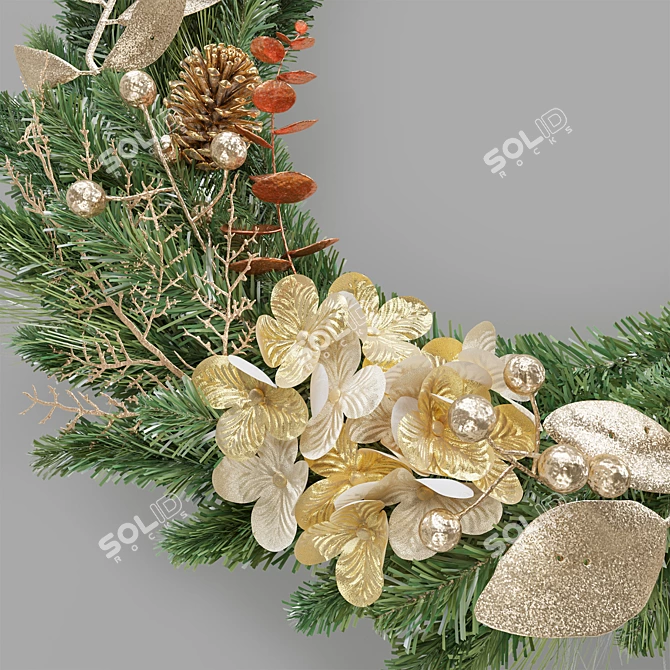 Golden Hydrangea Christmas Garland 3D model image 2