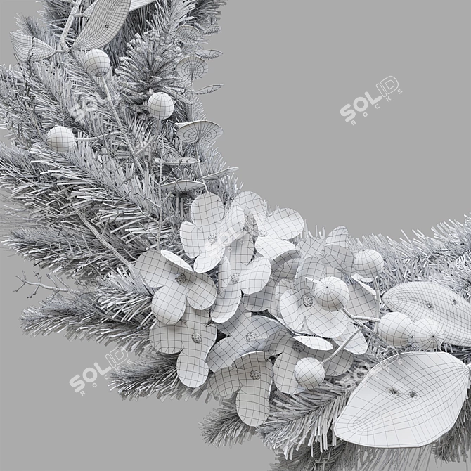 Golden Hydrangea Christmas Garland 3D model image 3