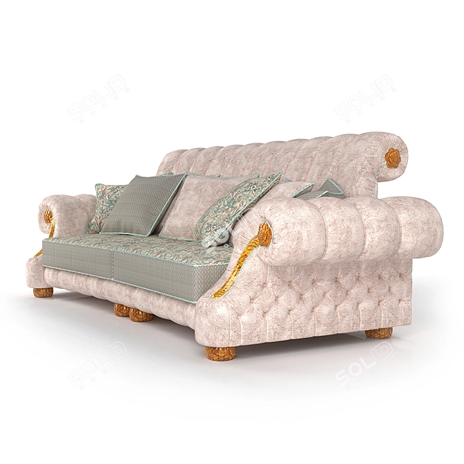 Classic Velvet Sofa with Natural Wood Accents 3D model image 2