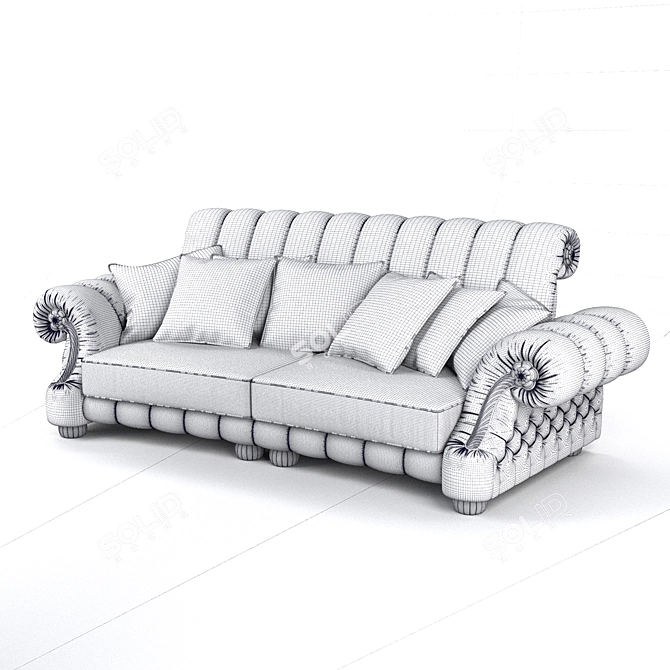 Classic Velvet Sofa with Natural Wood Accents 3D model image 3