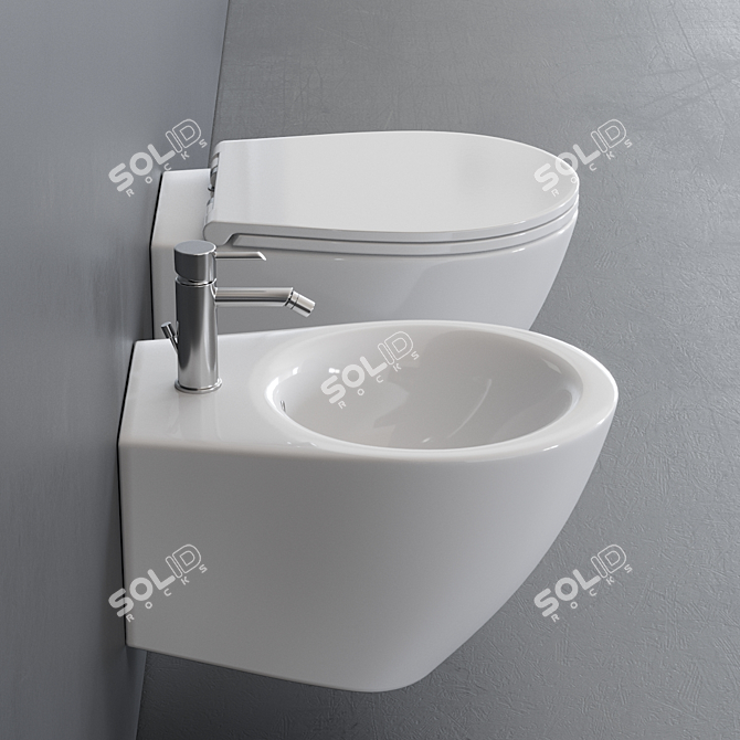 Elegant Esedra Wall-Hung Toilets & Bidets 3D model image 2