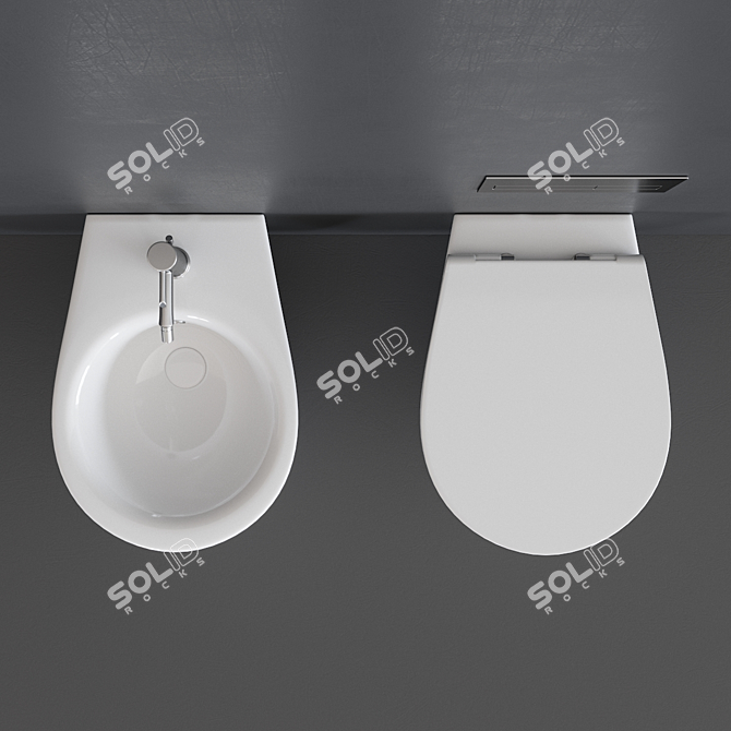 Elegant Esedra Wall-Hung Toilets & Bidets 3D model image 4