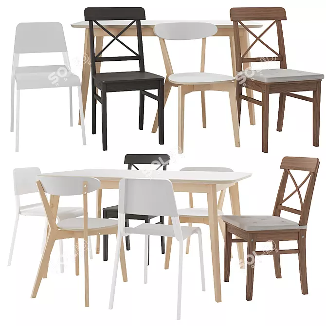 Stylish IKEA Table & Chair Set 3D model image 1