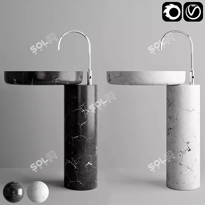 Marble Wash Basin Set 3D model image 1