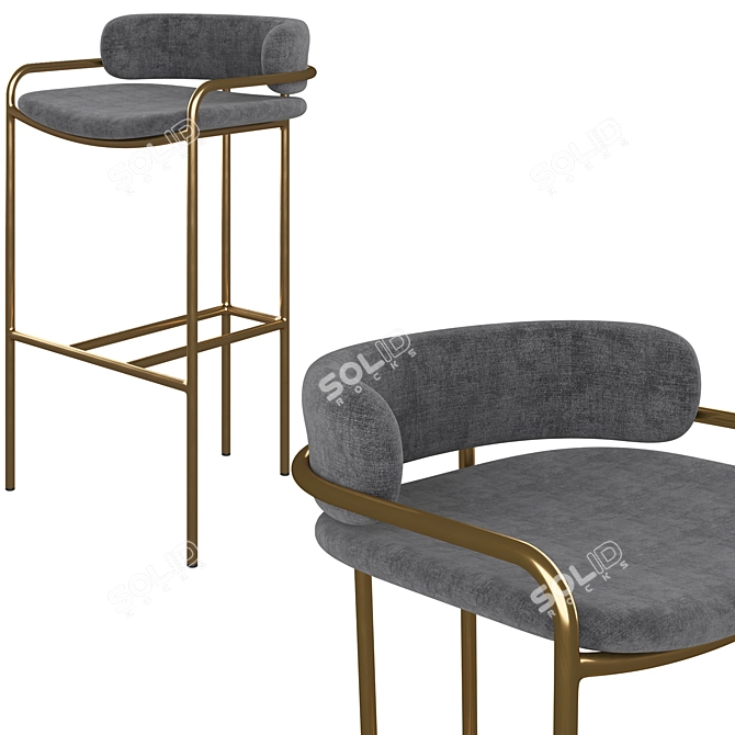 Luxury Velvet Bar Stool 3D model image 1