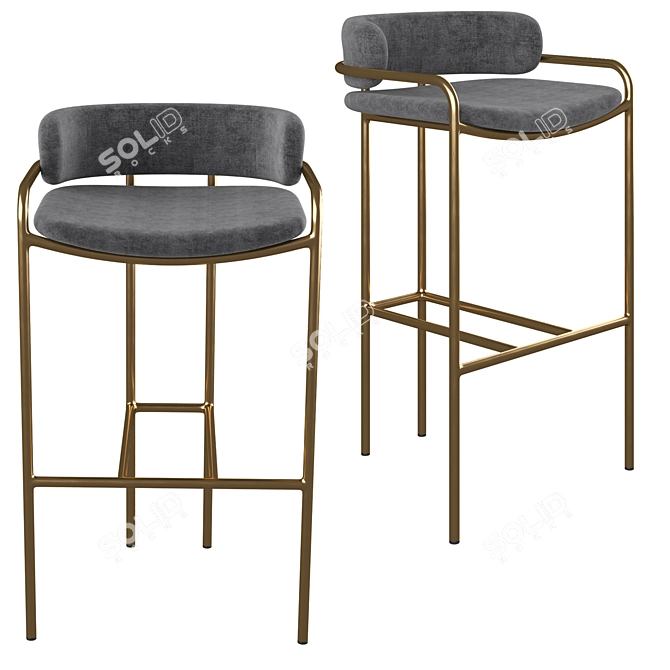 Luxury Velvet Bar Stool 3D model image 2