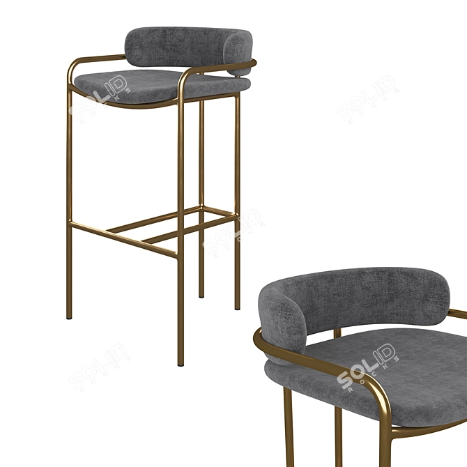 Luxury Velvet Bar Stool 3D model image 5