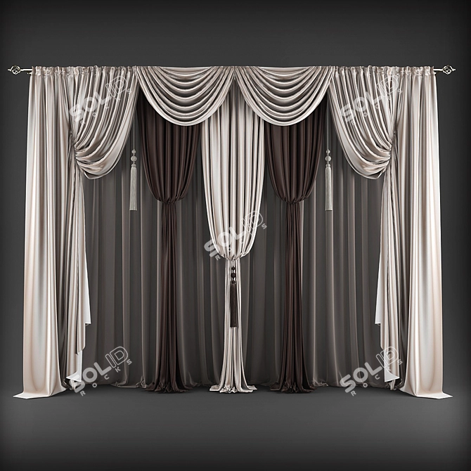 Elegant White Curtain Set 3D model image 1