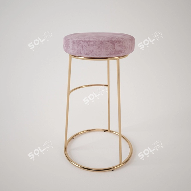 Plush Pink Velvet Stool 3D model image 1