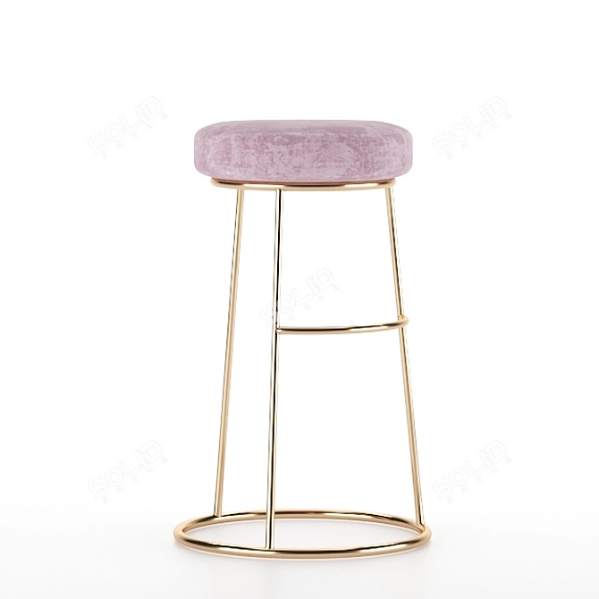 Plush Pink Velvet Stool 3D model image 2