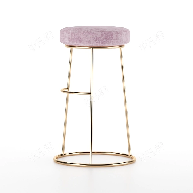 Plush Pink Velvet Stool 3D model image 3