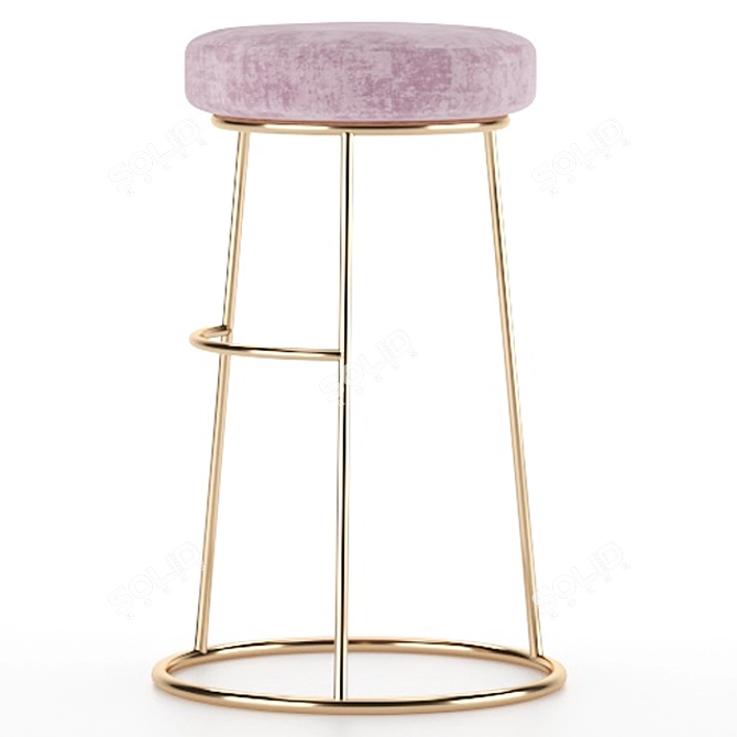 Plush Pink Velvet Stool 3D model image 4