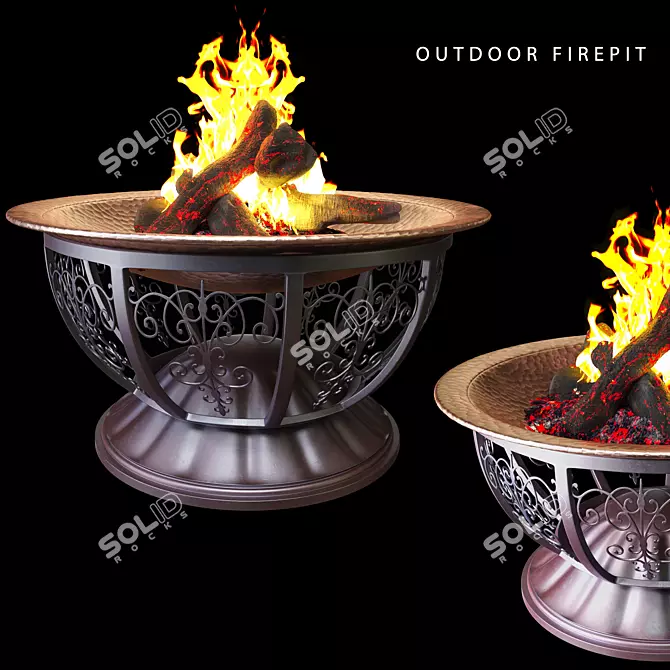 Copper Base Iron Firepit 3D model image 1