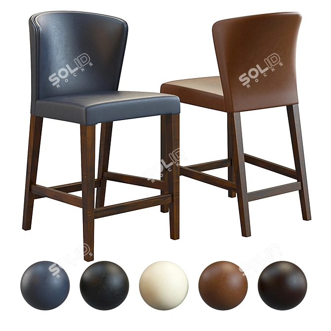 Modern Leather Counter Stool 3D model image 1