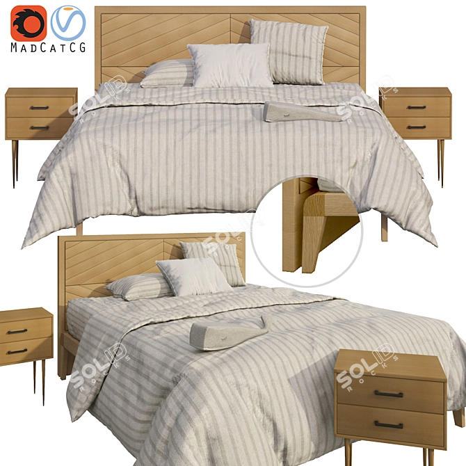 Minimalist Cotton Jersey Linen Bed 3D model image 1
