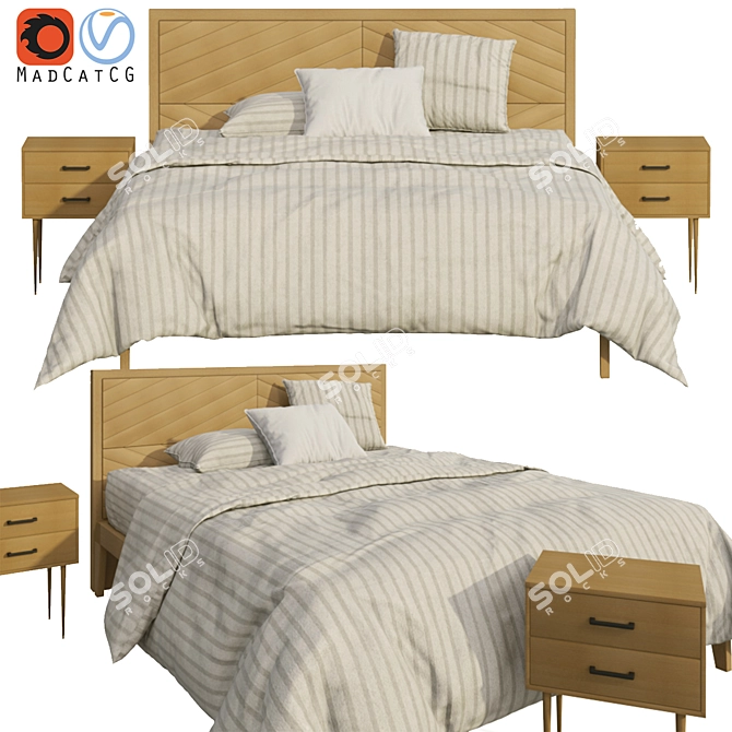 Minimalist Cotton Jersey Linen Bed 3D model image 5
