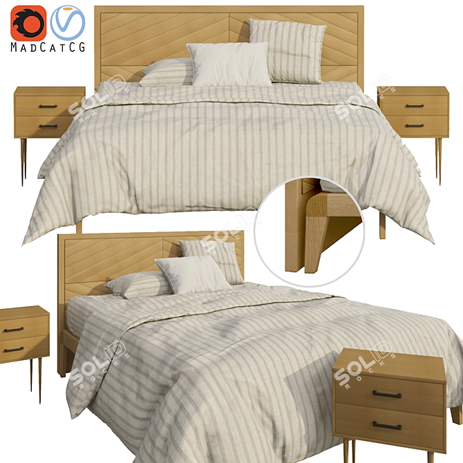 Minimalist Cotton Jersey Linen Bed 3D model image 6