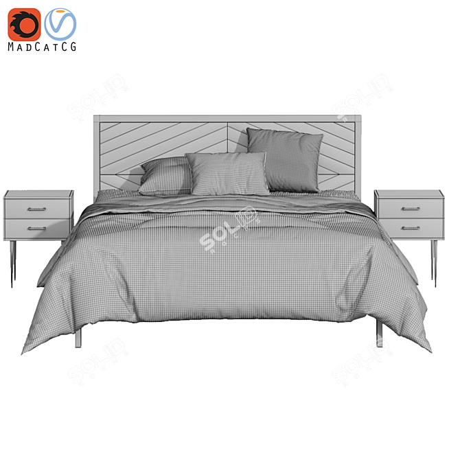 Minimalist Cotton Jersey Linen Bed 3D model image 7