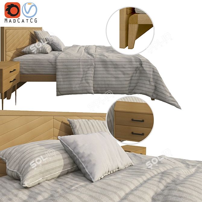 Minimalist Cotton Jersey Linen Bed 3D model image 8