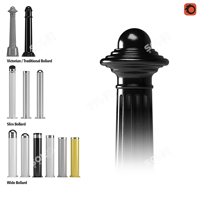 Versatile Outdoor Bollard Set 3D model image 1