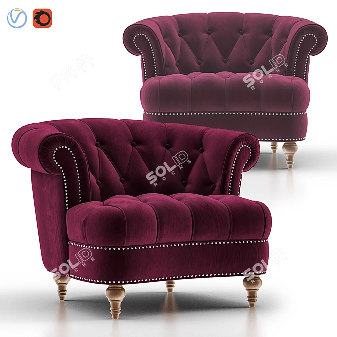 Burgundy Velvet Tufted Accent Chair 3D model image 1