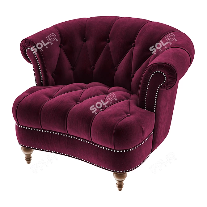 Burgundy Velvet Tufted Accent Chair 3D model image 2