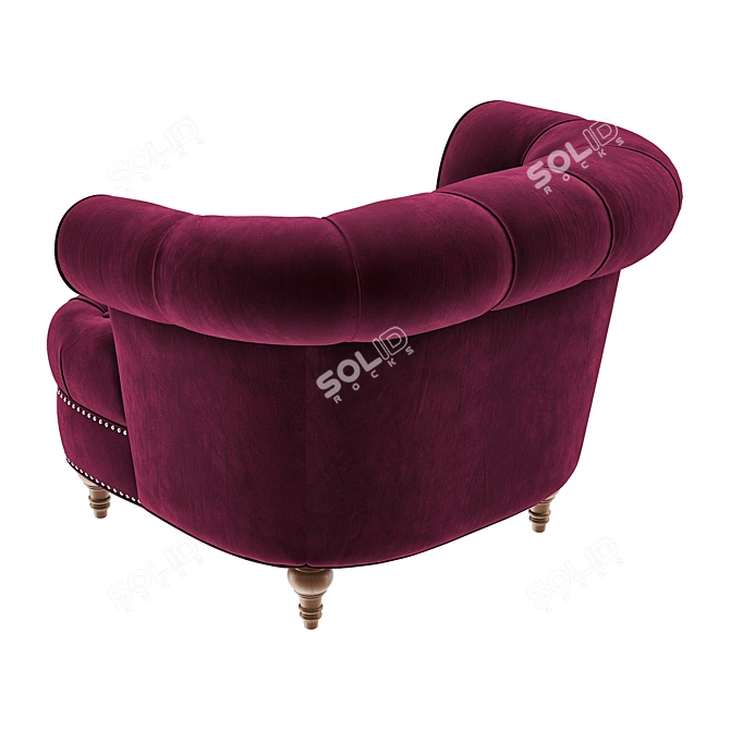 Burgundy Velvet Tufted Accent Chair 3D model image 3