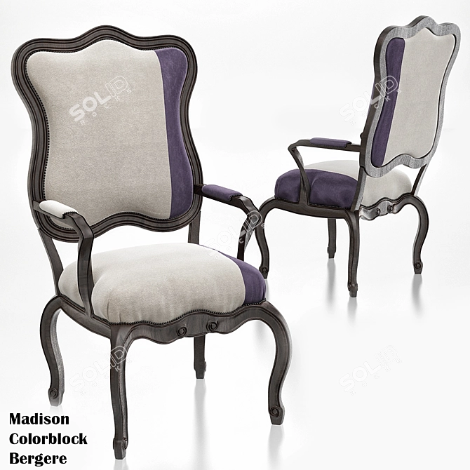Handcrafted Colorblock Bergere Chairs 3D model image 1