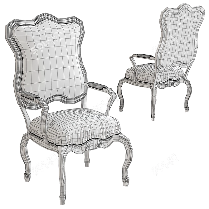 Handcrafted Colorblock Bergere Chairs 3D model image 2