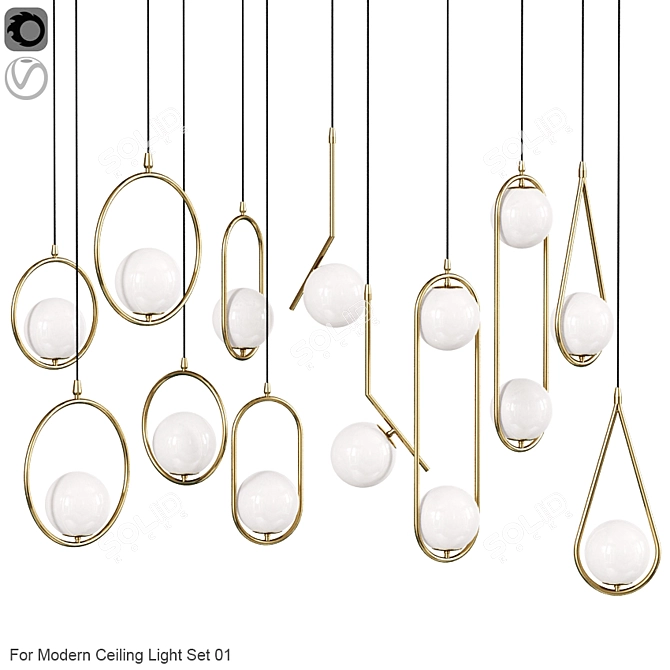 Modern Ceiling Light Set - Vray & Corona Compatible - 3dsmax & Obj Format 3D model image 1