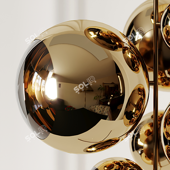 Golden Glow: Mirror Ball Chandelier 3D model image 3