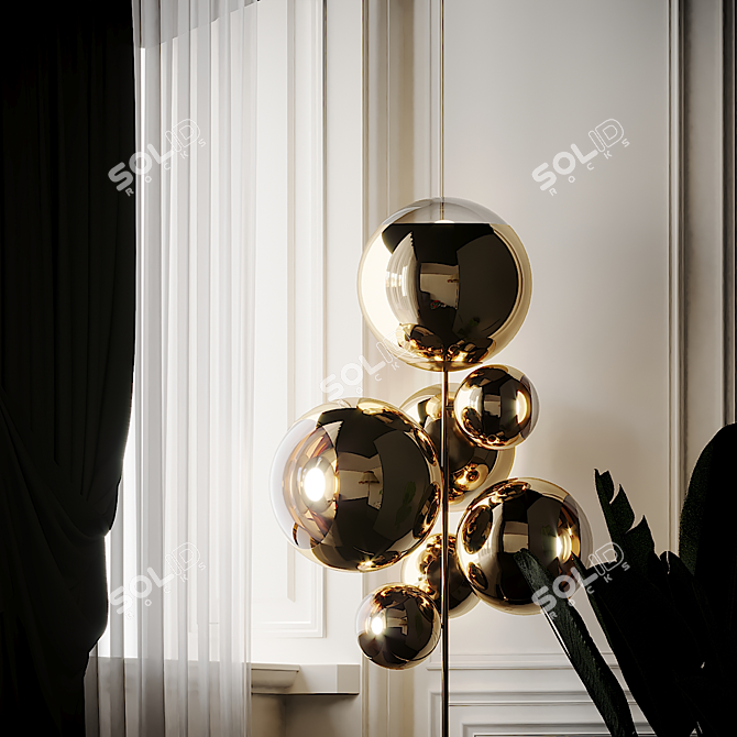 Golden Glow: Mirror Ball Chandelier 3D model image 4