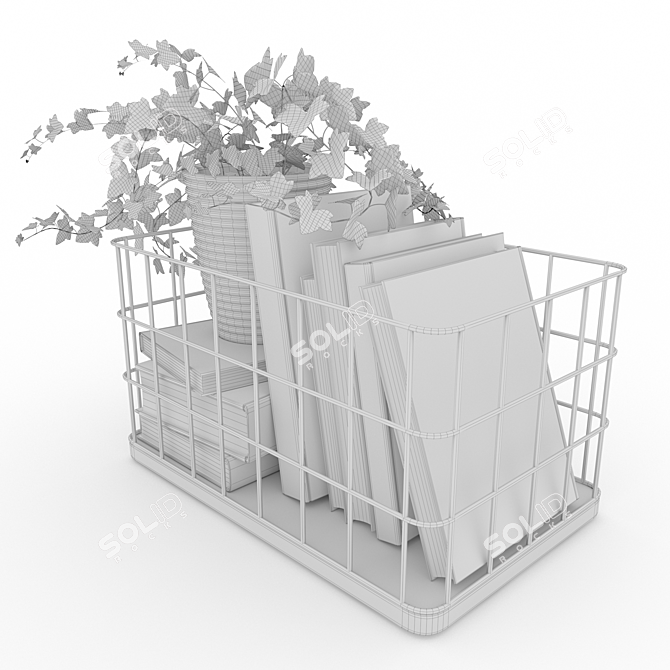 Rustic Metal & Wood Basket with Books and Ivy 3D model image 5