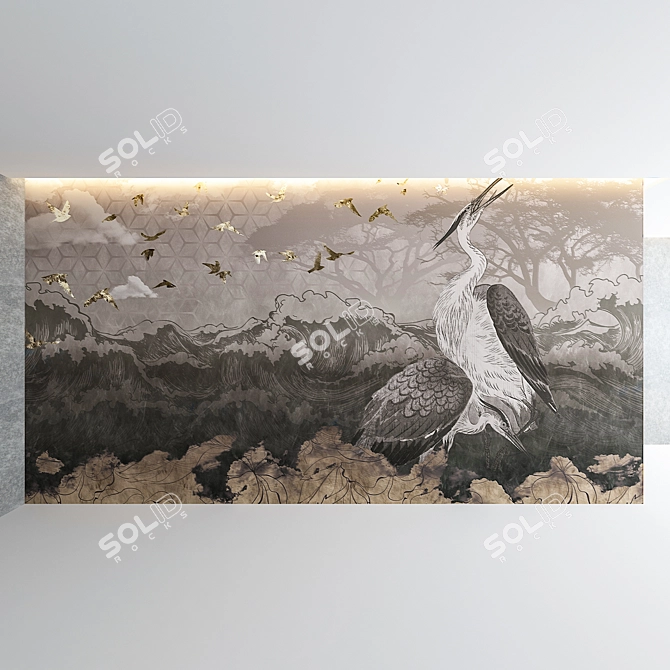 Elegant Geometric Wallpaper Collection 3D model image 2