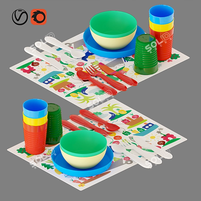 IKEA Baby Tableware Set 3D model image 1