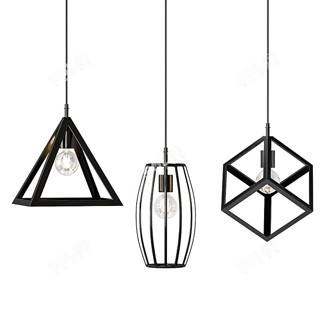 Vintage Black LED Pendant Chandeliers 3D model image 1