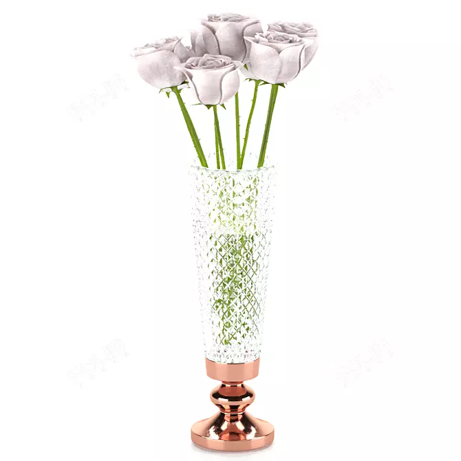 Elegant Snow Queen Rose Vase 3D model image 2