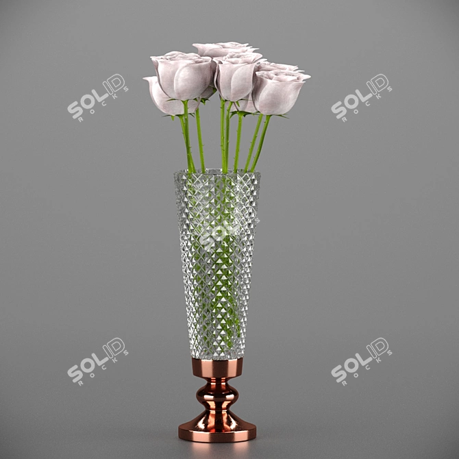 Elegant Snow Queen Rose Vase 3D model image 4