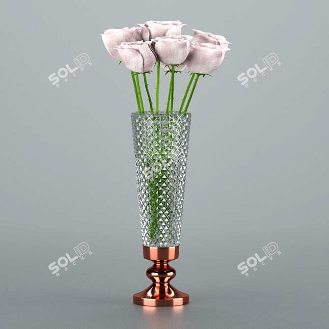 Elegant Snow Queen Rose Vase 3D model image 9