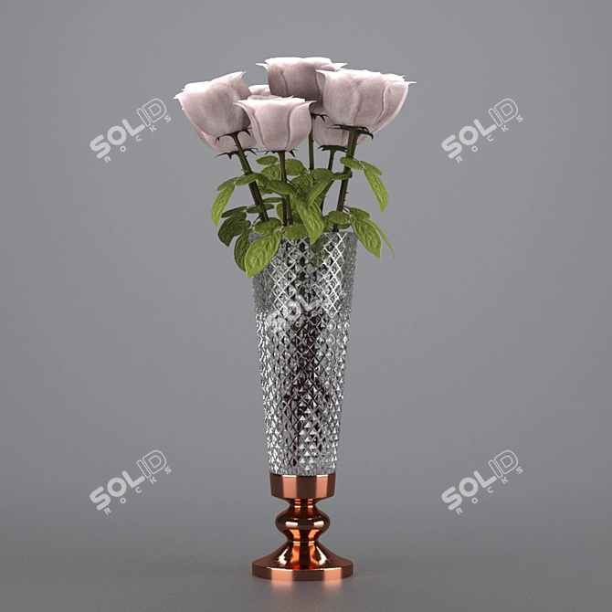 Elegant Snow Queen Rose Vase 3D model image 10