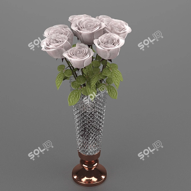 Elegant Snow Queen Rose Vase 3D model image 11