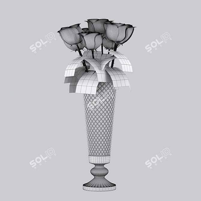 Elegant Snow Queen Rose Vase 3D model image 12