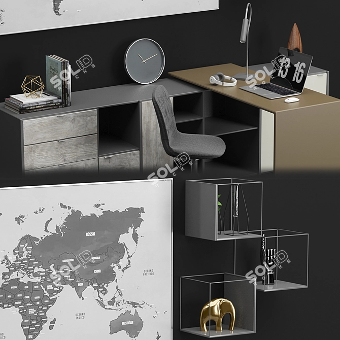 Sleek Office Set: Copenhagen Desk, Adelaide Chair 3D model image 3