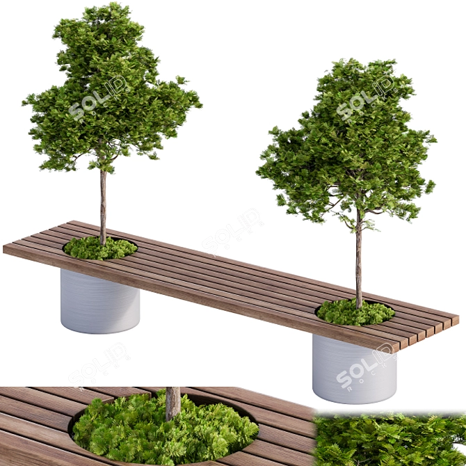 Nature-Inspired Bench With Plants 3D model image 1