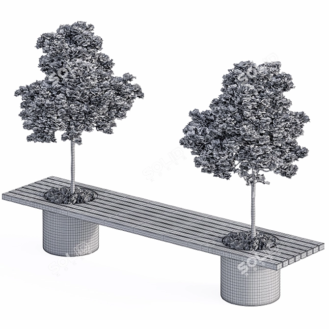 Nature-Inspired Bench With Plants 3D model image 2